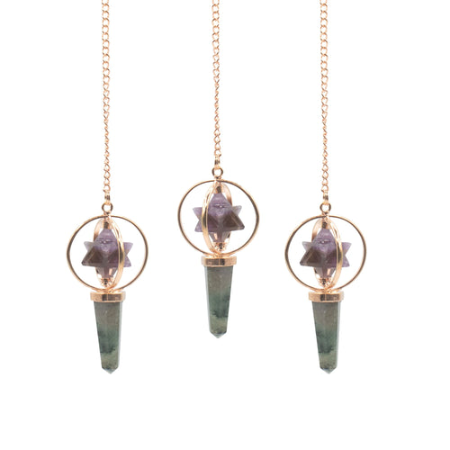 Pendule Merkaba Améthyste & Labradorite – Cuivre