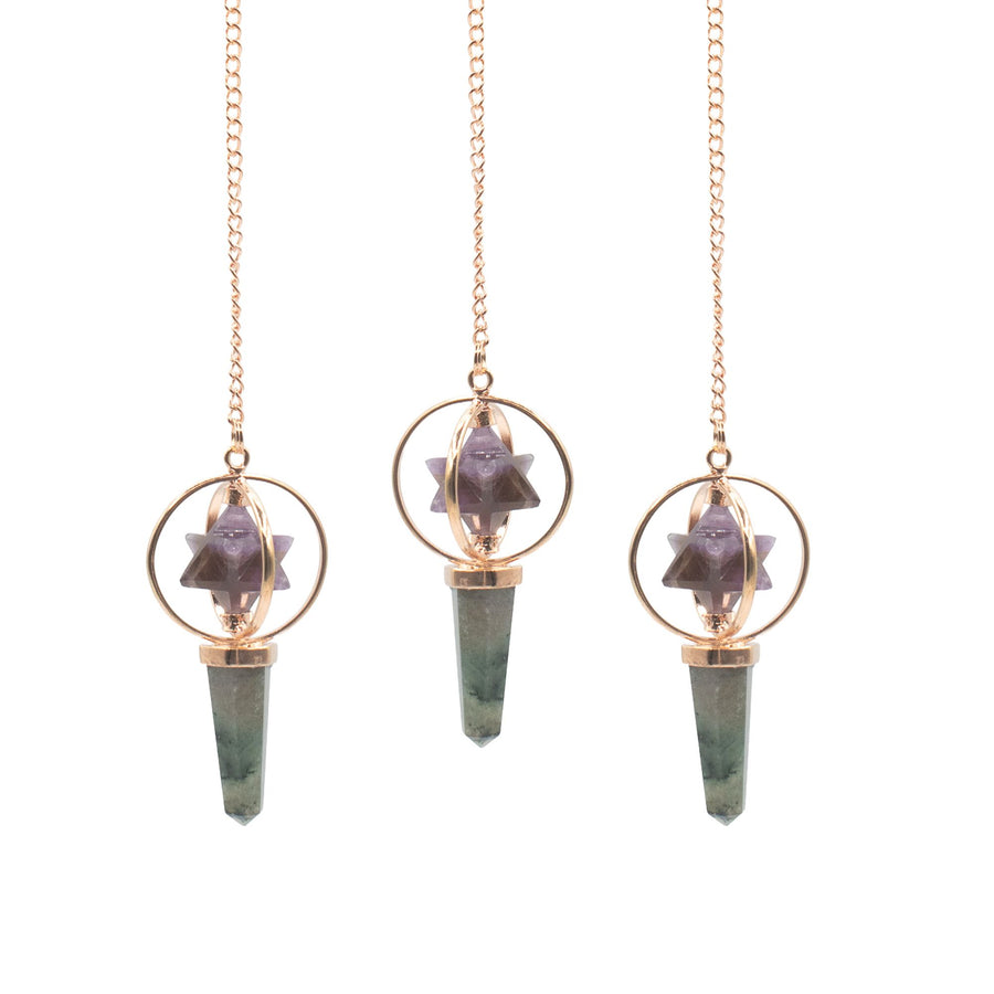 Pendule Merkaba Améthyste & Labradorite – Cuivre