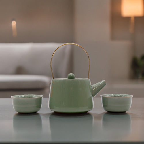 Service à Thé Céramique Jade – Théière & Deux Tasses