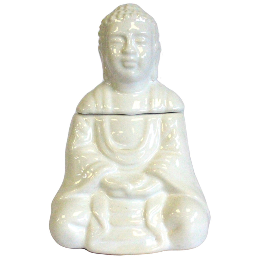 Brûle-Parfum Bouddha Assis en Céramique – Blanc