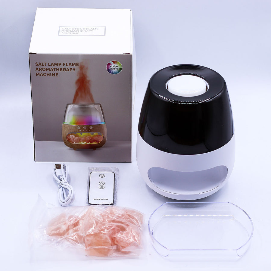 Diffuseur d'Arômes Effet Flamme Pierre de Sel – Blanc USB avec Minuterie