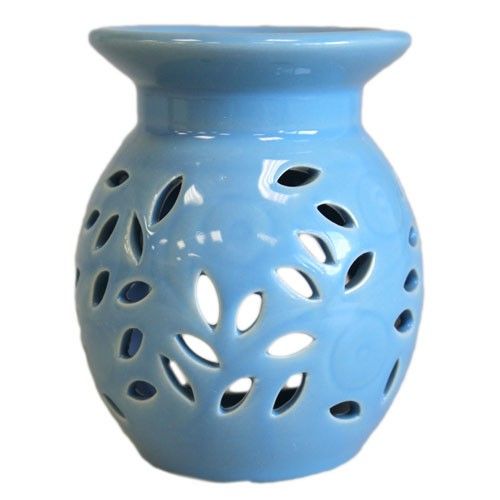 Brûle-Parfum Floral en Céramique – Bleu