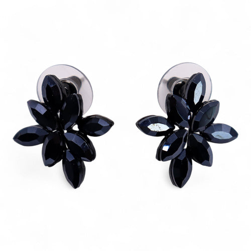 Boucles d'Oreilles Verre Vintage Noir Jais – Fleurs