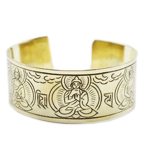 Bracelet Tibétain en Laiton – Cinq Bouddhas