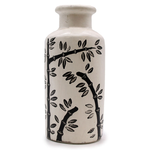 Vase Droit en Céramique Motif Bambou - Naturel