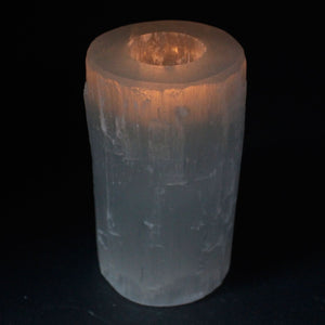 Bougeoir Cylindre en Sélénite – 15 cm