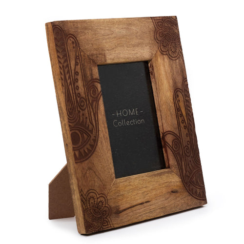Cadre Photo en Bois de Manguier Format Moyen – Hamsa Noir (10x15 cm)