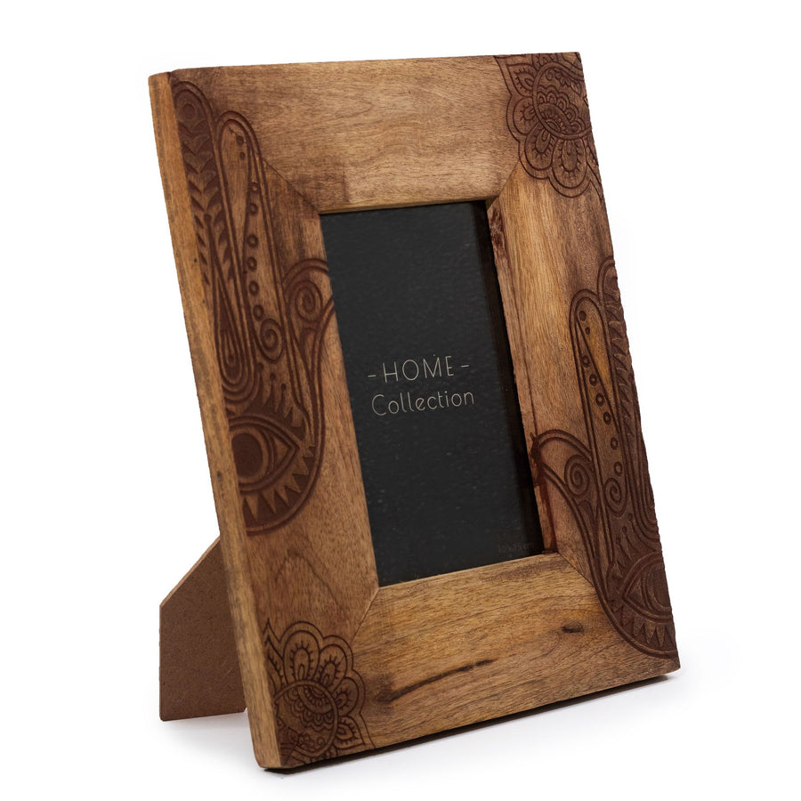 Cadre Photo en Bois de Manguier Format Moyen – Hamsa Noir (10x15 cm)