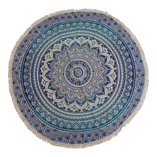 Tenture Murale Mandala en Coton – Bleu Classique (130 cm)
