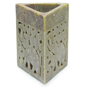 Brûle-parfum triangulaire en stéatite 11x9cm - Éléphant