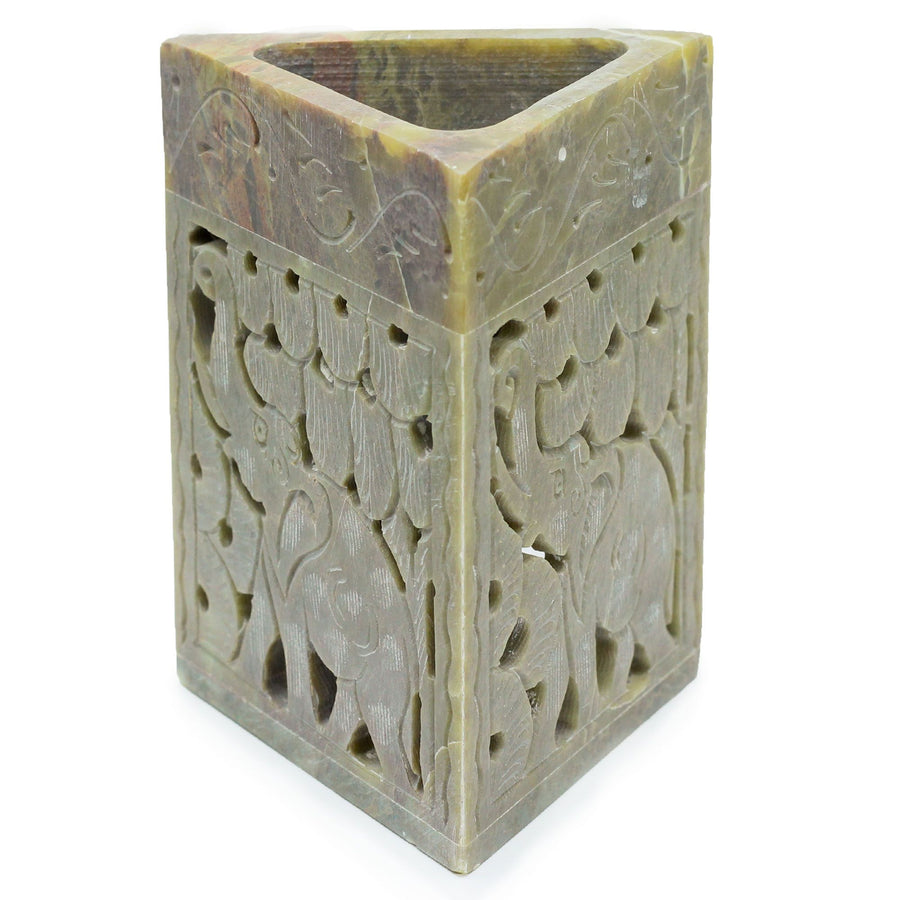 Brûle-parfum triangulaire en stéatite 11x9cm - Éléphant
