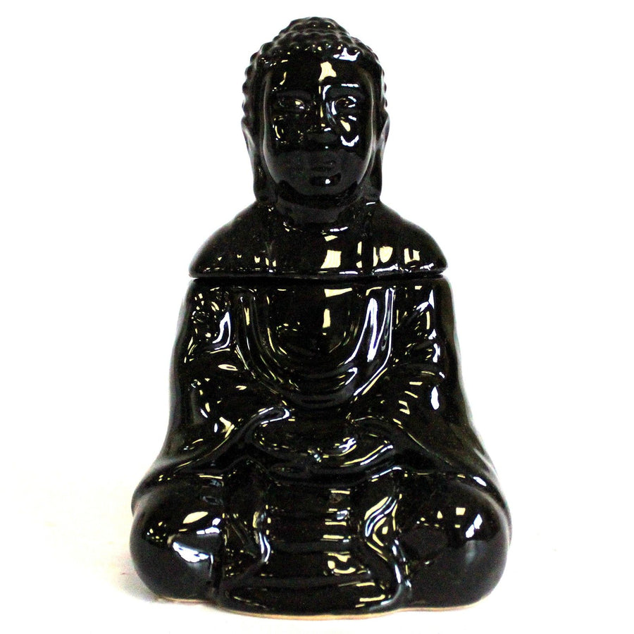 Brûle-Parfum Bouddha Assis en Céramique – Noir