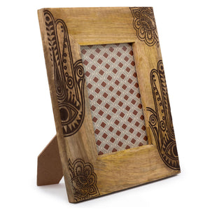 Cadre Photo en Bois de Manguier Grand Format – Hamsa Noir (13x18 cm)