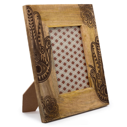 Cadre Photo en Bois de Manguier Grand Format – Hamsa Noir (13x18 cm)