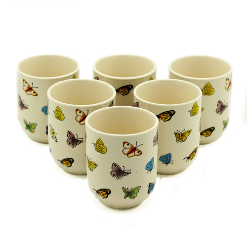 Tasses à Thé en Céramique (Lot de 6) – Motif Papillons