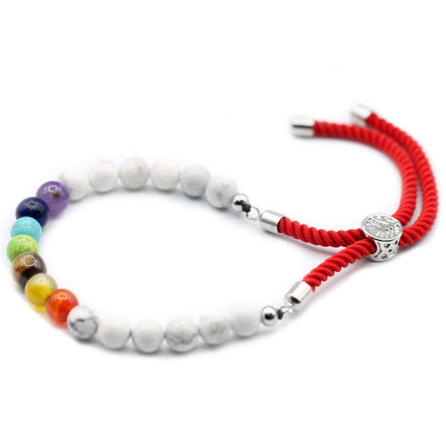 Bracelet en Pierres Naturelles Rouge Royal Plaqué Argent 925 – Howlite Blanche Chakra