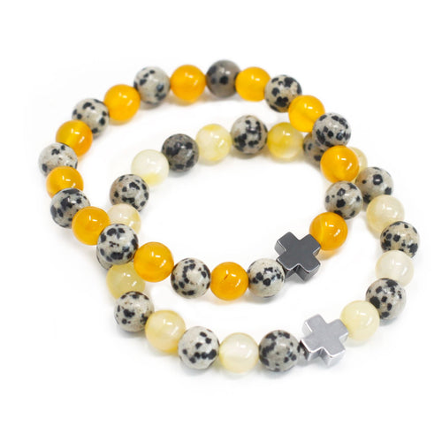 Duo de Bracelets d'Amitié en Pierres Naturelles – Protection (Jaspe Dalmatien & Agate Jaune)