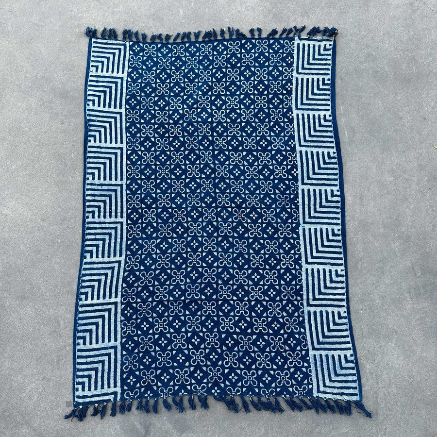 Jeté de Canapé Indigo en Coton Motif Carreaux – 170 x 120 cm