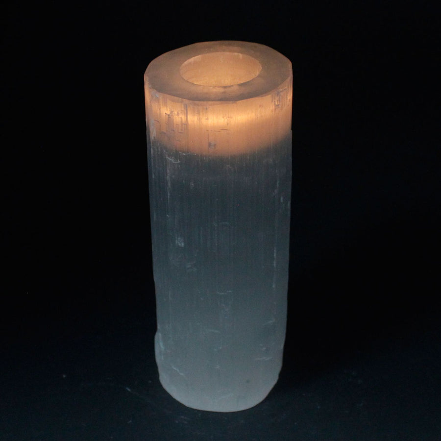 Bougeoir Cylindre en Sélénite – 20 cm