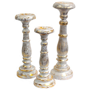 Bougeoir Vintage en Bois Sculpté Blanc & Or – Grand Modèle