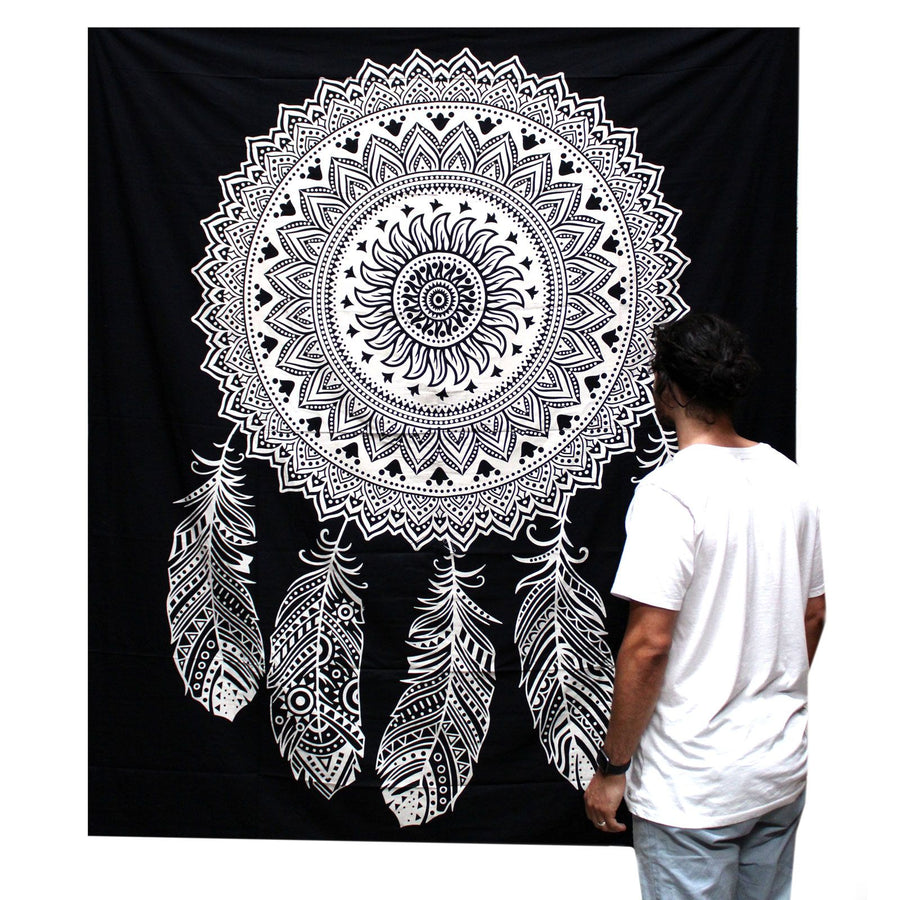 Tenture Murale en Coton – Attrape-Rêves Noir & Blanc
