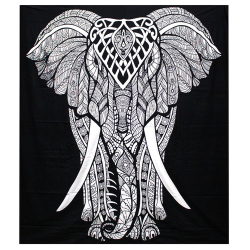 Tenture Murale en Coton – Éléphant Noir & Blanc
