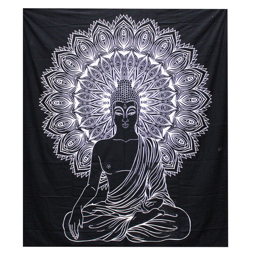 Tenture Murale en Coton – Bouddha Noir & Blanc