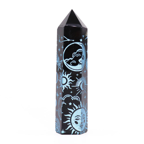 Pointe d'Obsidienne Noire – Reflet Bleu Ciel (~60-70 g, 9 cm)