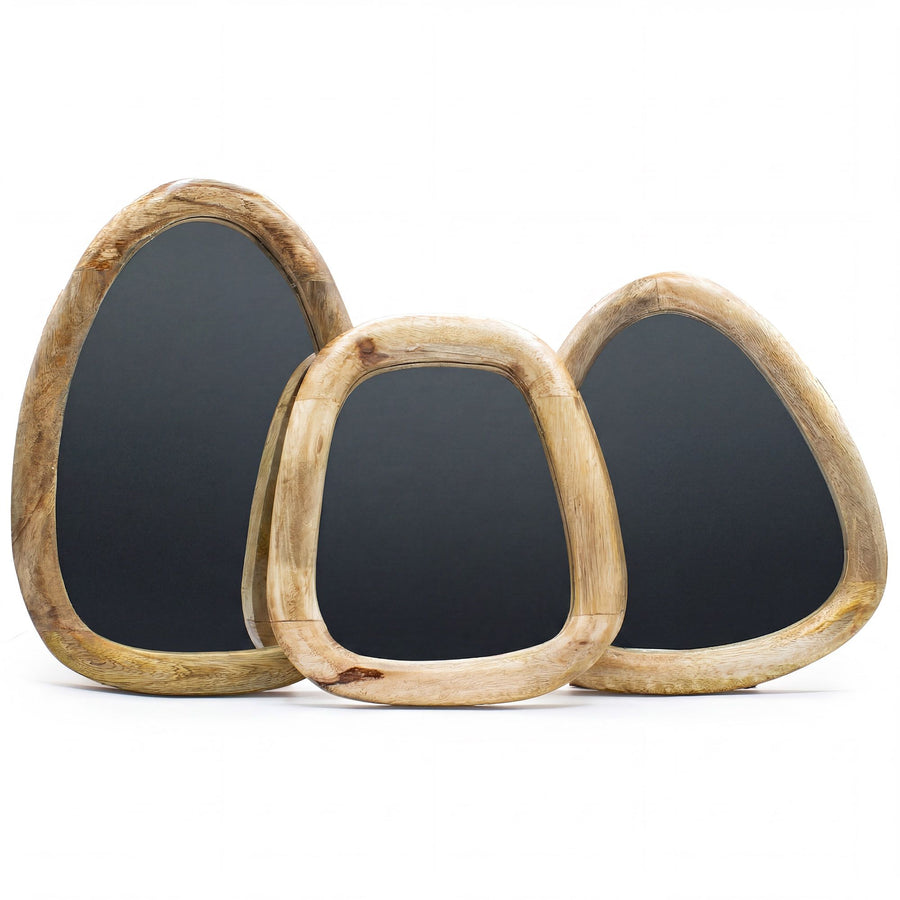 Set de 3 Miroirs Galets en Bois – Finition Bois Clair