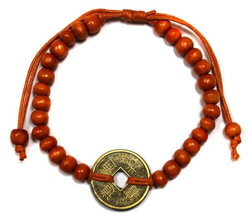 Bracelet Feng Shui Porte-Bonheur en Bois – Orange