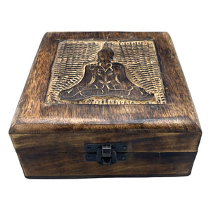 Boîte à Trésors en Bois Sculpté – Bouddha 13x13x6 cm