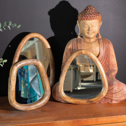 Set de 3 Miroirs Galets en Bois – Finition Brun Foncé