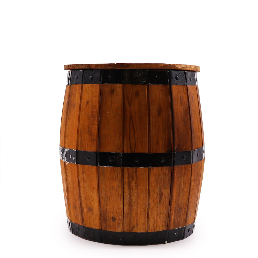Tabouret Tonneau en Bois Naturel avec Rangement - 38 x 32 cm