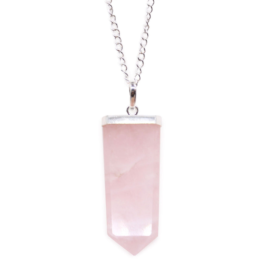 Pendentif Pointe de Pierre Crayon Plat – Quartz Rose