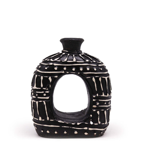 Vase Ovale Forme Donut en Céramique - Chocolat 18 cm