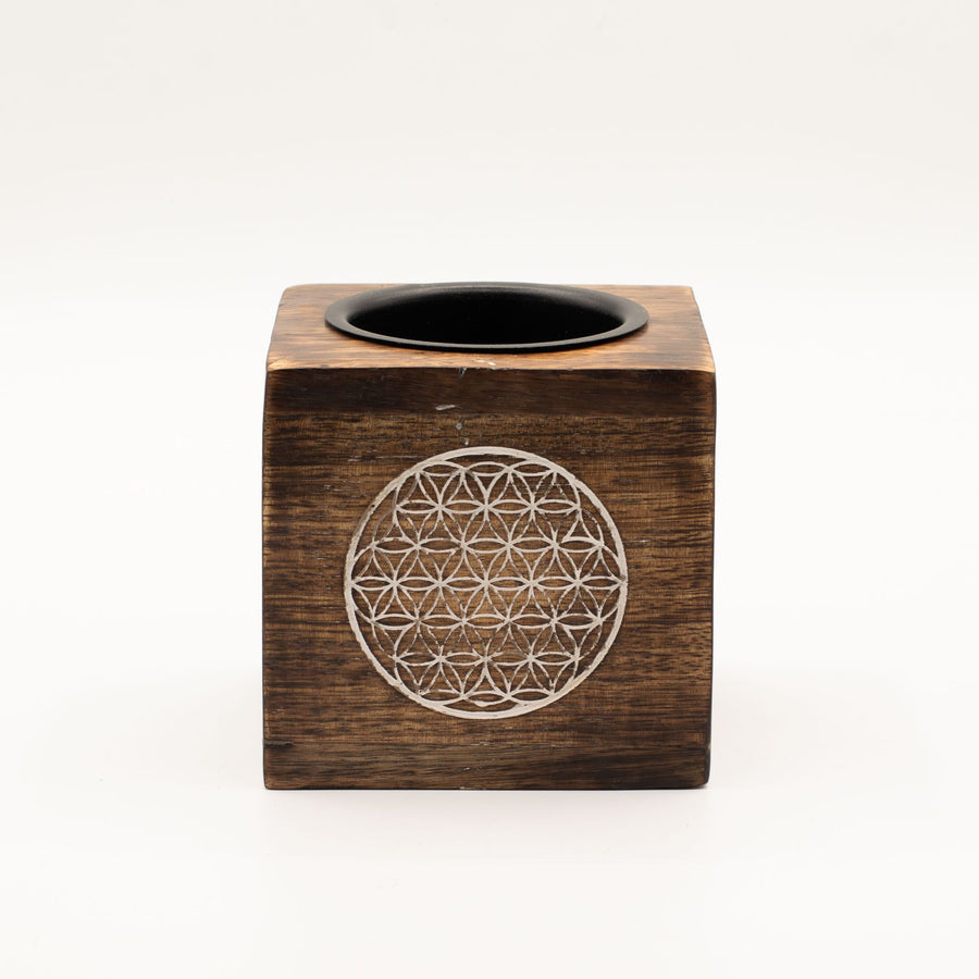 Brûle-Parfum Carré en Bois de Manguier - Fleur de Vie