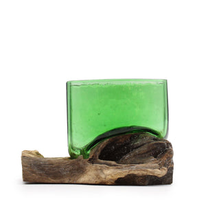 Coupe Carrée en Verre Recyclé sur Socle Bois