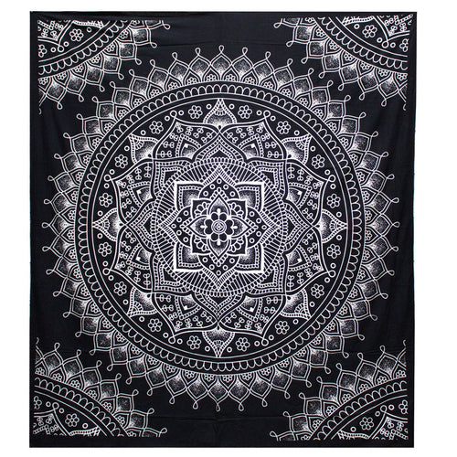 Tenture Murale en Coton – Fleur de Lotus Noir & Blanc