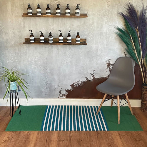 Tapis Indien en Coton 70 x 170 cm – Bleu & Vert