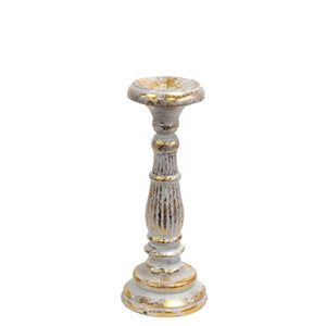 Bougeoir Vintage en Bois Sculpté Blanc & Or – Petit Modèle