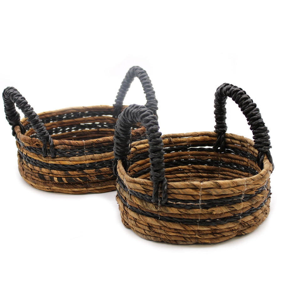 Panier en Feuille de Bananier & Raphia Noir – Lot de 2