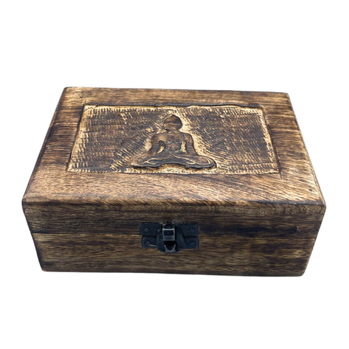 Boîte en Bois Sculpté 15x10x6 cm – Motif Bouddha