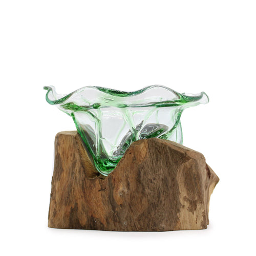 Grande Coupe en Verre Recyclé sur Socle Bois – 19 cm
