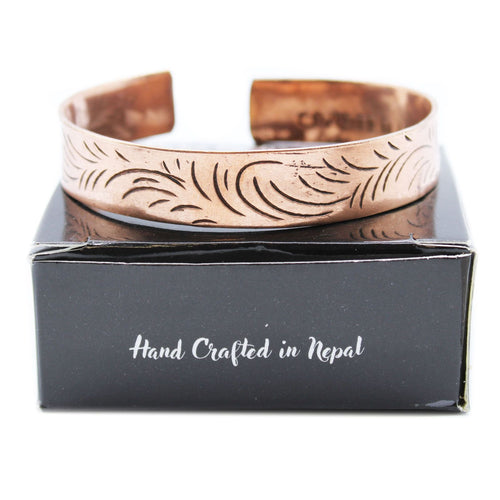 Bracelet Tibétain Large en Cuivre – Motif Spirales Tribales