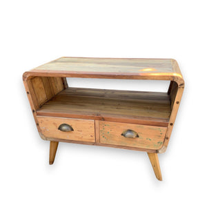Petit Meuble TV Rond 2 Tiroirs en Bois Recyclé